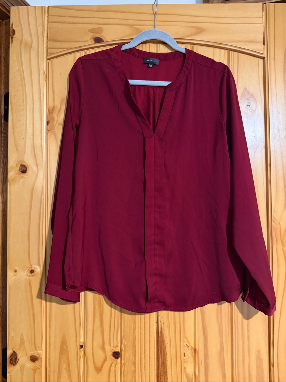 The Limited Burgundy Split V-Neck Long Sleeve Blouse